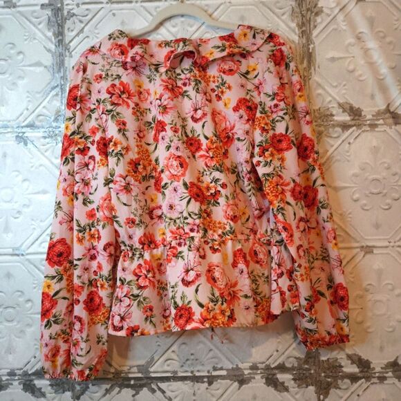 Old Navy Red & Pink Romantic Ruffled Blouse with Peter Pan Collar Large NWT - Picture 14 of 15